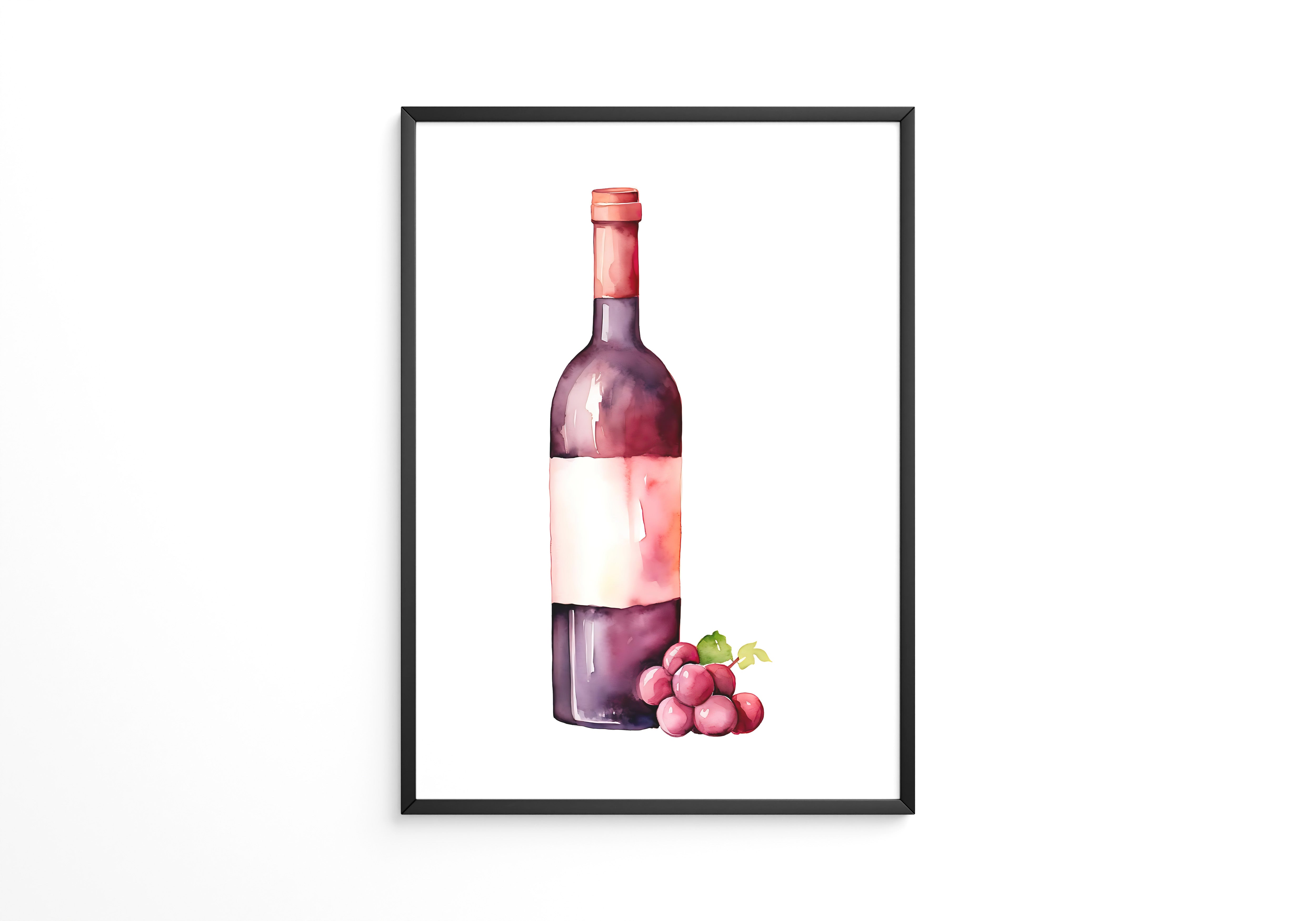 Weinflasche mit Trauben Aquarell