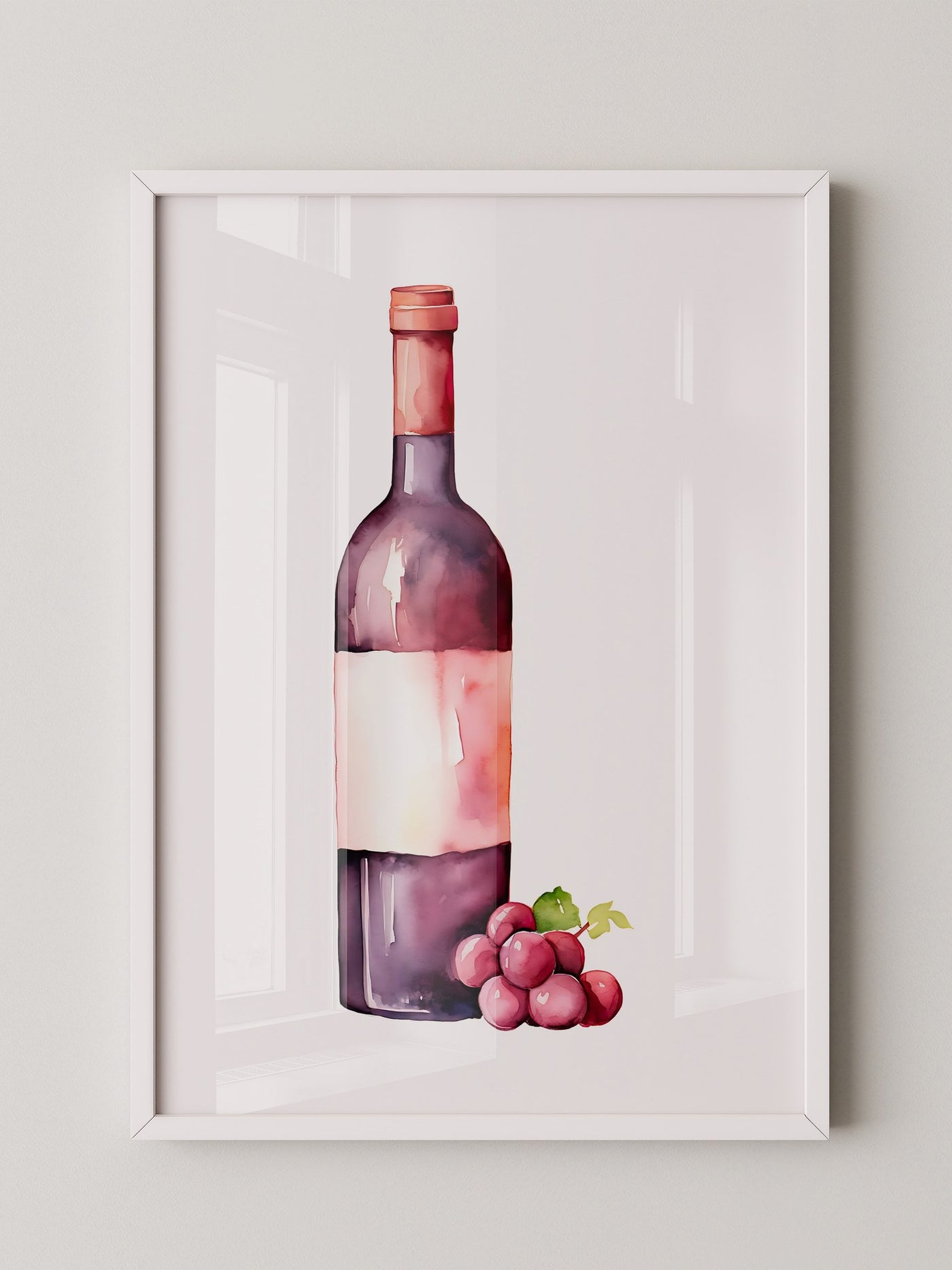 Weinflasche mit Trauben Aquarell