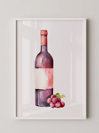 Weinflasche mit Trauben Aquarell