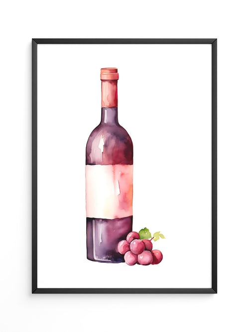 Weinflasche mit Trauben Aquarell