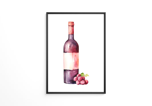 Weinflasche mit Trauben Aquarell