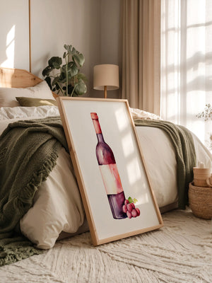 Weinflasche mit Trauben Aquarell