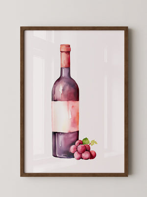 Weinflasche mit Trauben Aquarell