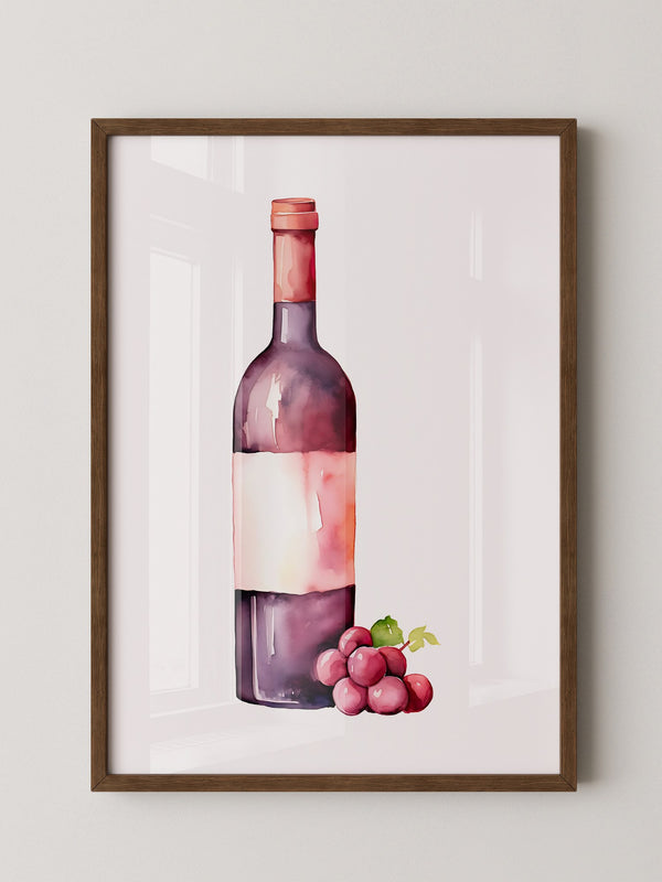 Weinflasche mit Trauben Aquarell