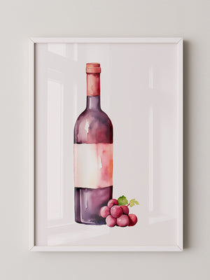 Weinflasche mit Trauben Aquarell
