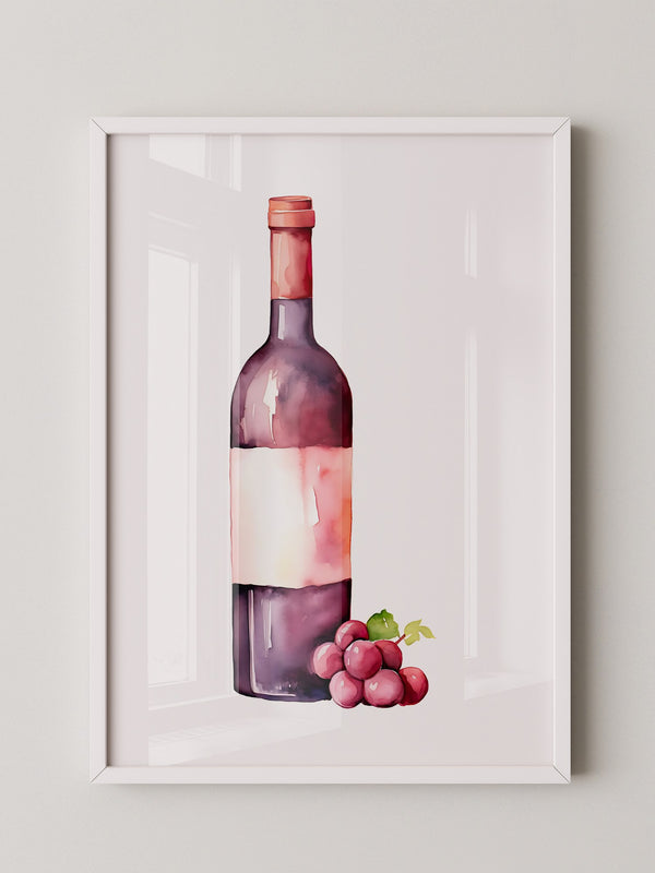 Weinflasche mit Trauben Aquarell