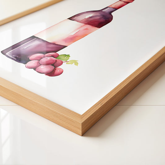 Weinflasche mit Trauben Aquarell