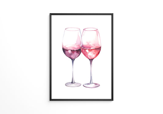 Weingläser Aquarell rot-rosa