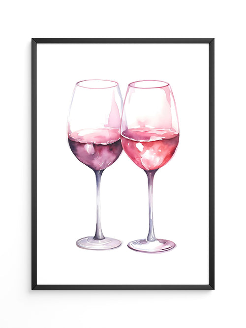 Weingläser Aquarell rot-rosa