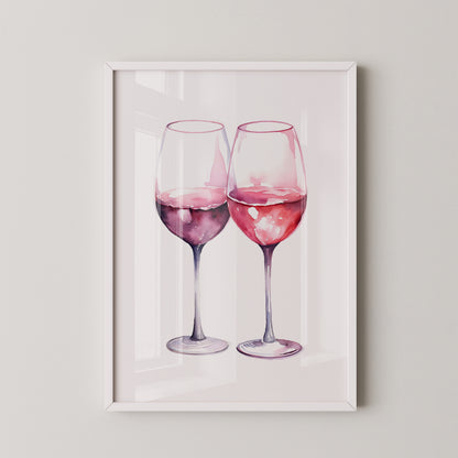 Weingläser Aquarell rot-rosa