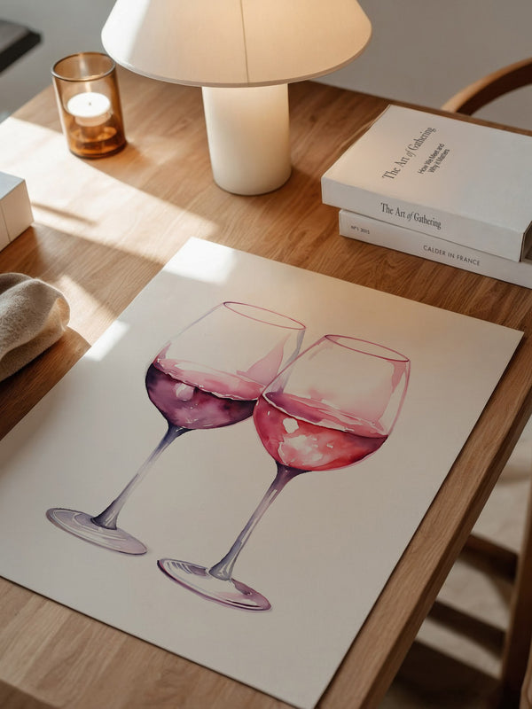Weingläser Aquarell rot-rosa