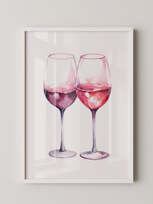 Weingläser Aquarell rot-rosa