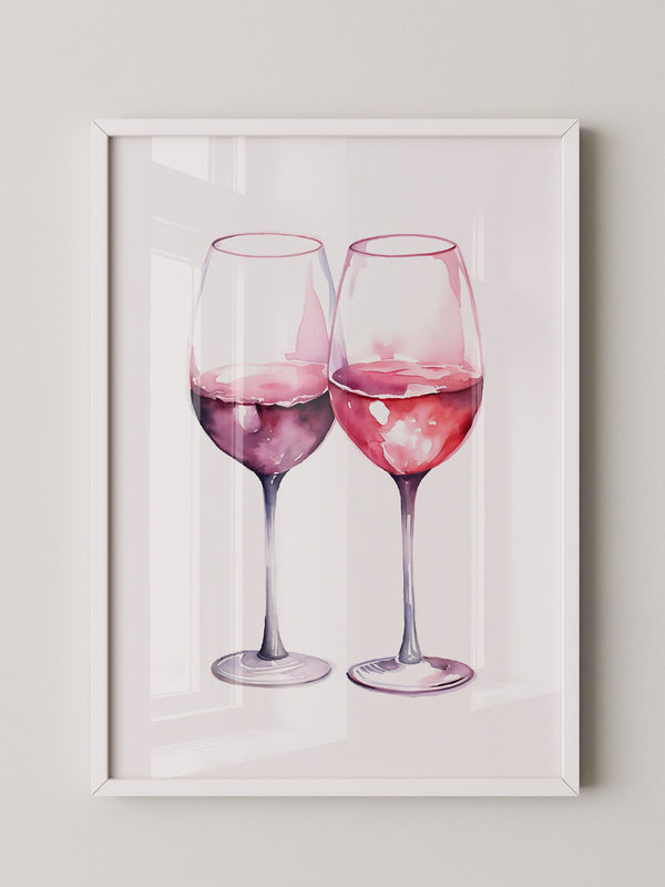 Weingläser Aquarell rot-rosa