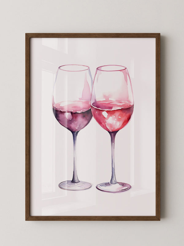 Weingläser Aquarell rot-rosa