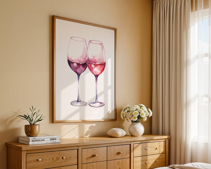 Weingläser Aquarell rot-rosa
