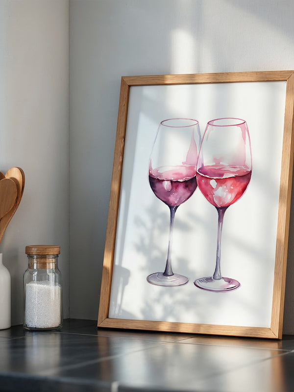 Weingläser Aquarell rot-rosa