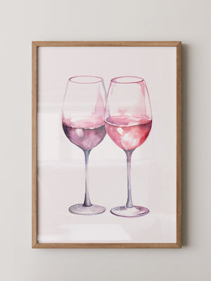 Weingläser Aquarell rot-rosa