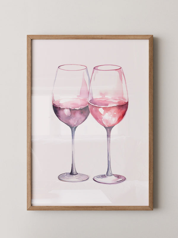 Weingläser Aquarell rot-rosa