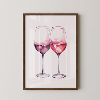 Weingläser Aquarell rot-rosa