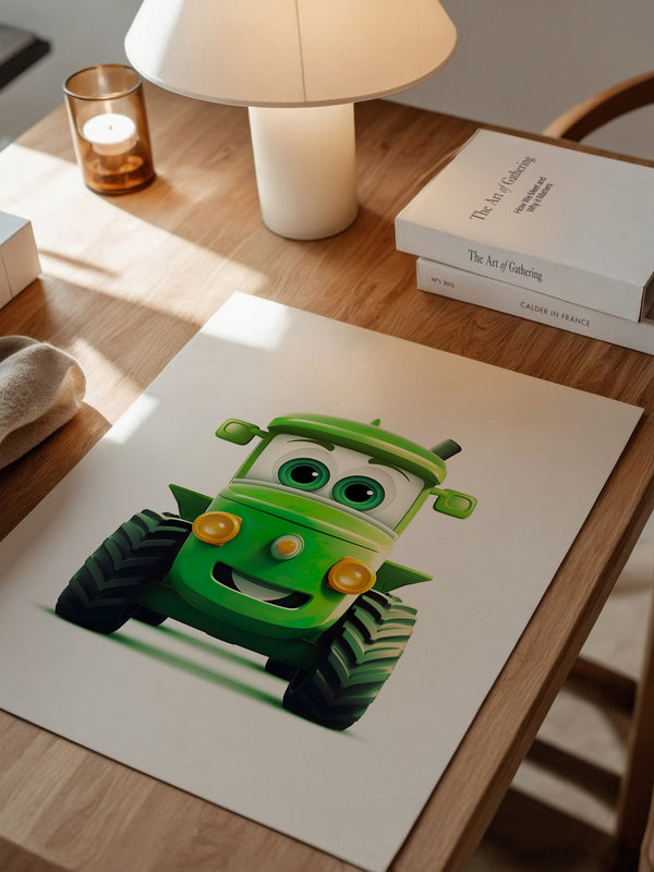 Niedlicher Traktor Gruen Gesicht