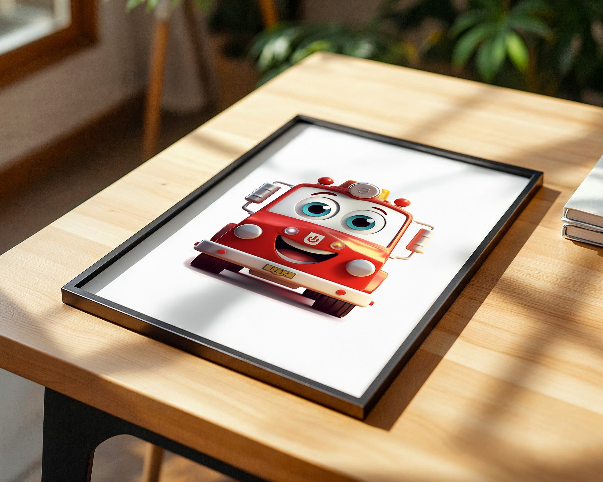 Fröhlicher Feuerwehrwagen Cartoon