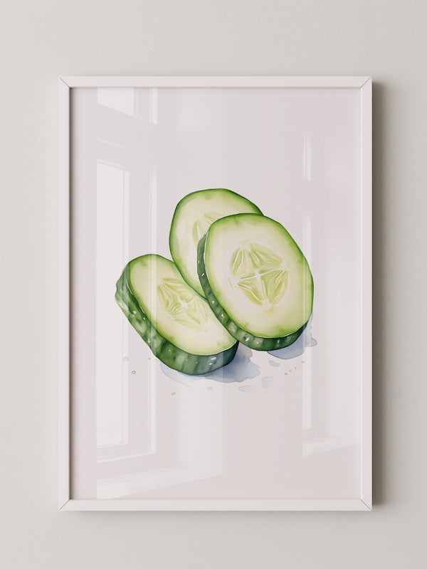 Gurkenscheiben Aquarell Frisch