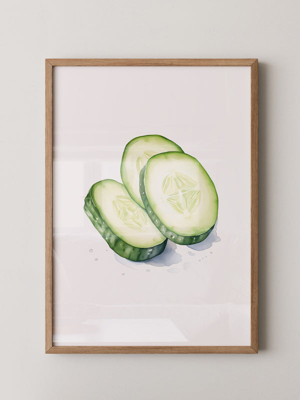 Gurkenscheiben Aquarell Frisch