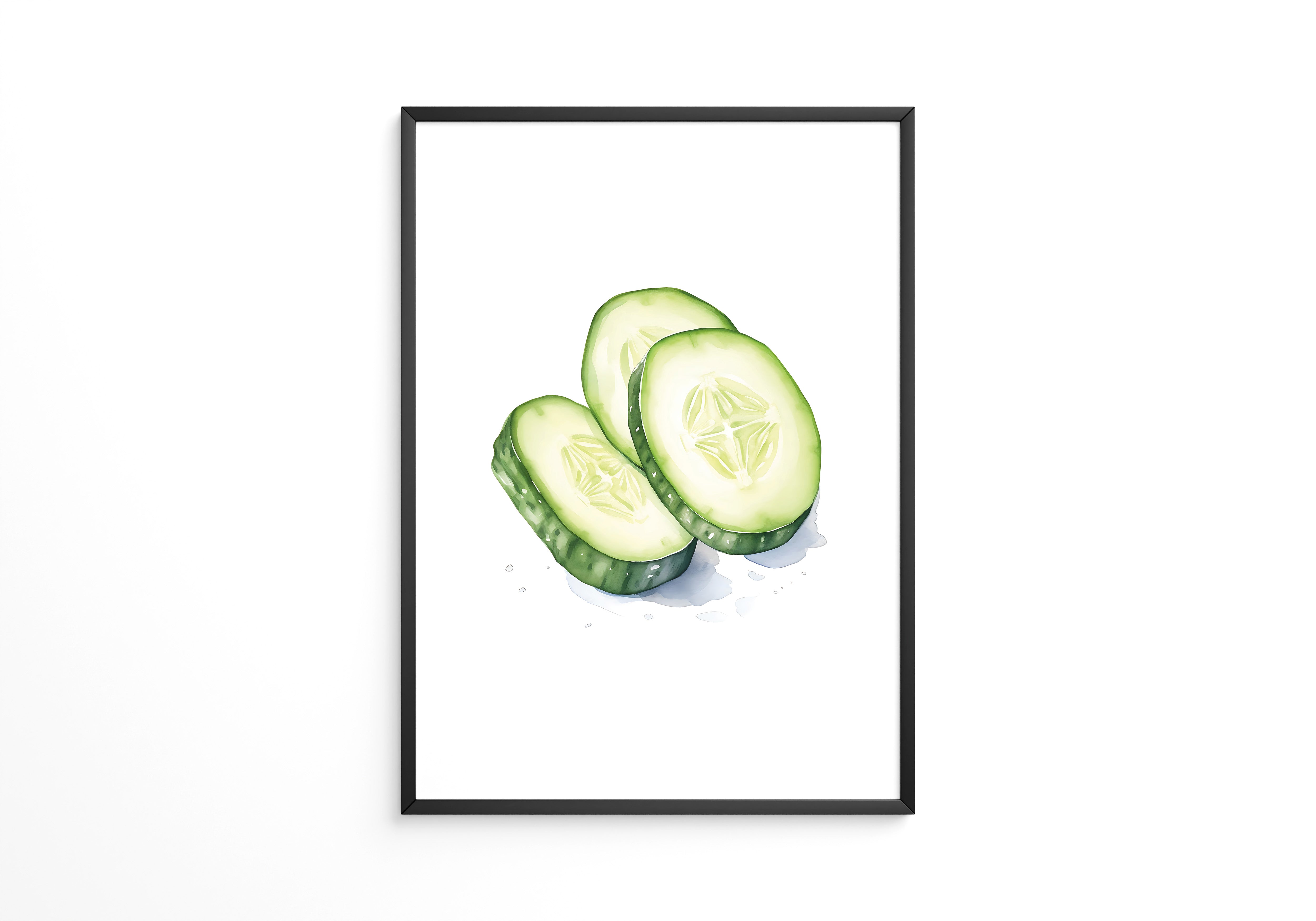Gurkenscheiben Aquarell Frisch