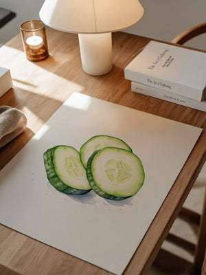 Gurkenscheiben Aquarell Frisch