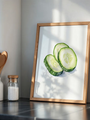 Gurkenscheiben Aquarell Frisch