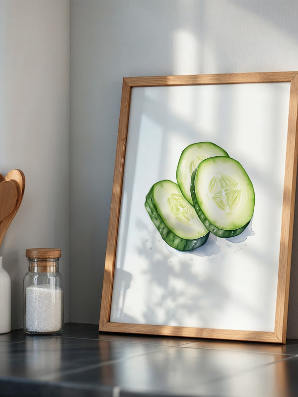 Gurkenscheiben Aquarell Frisch