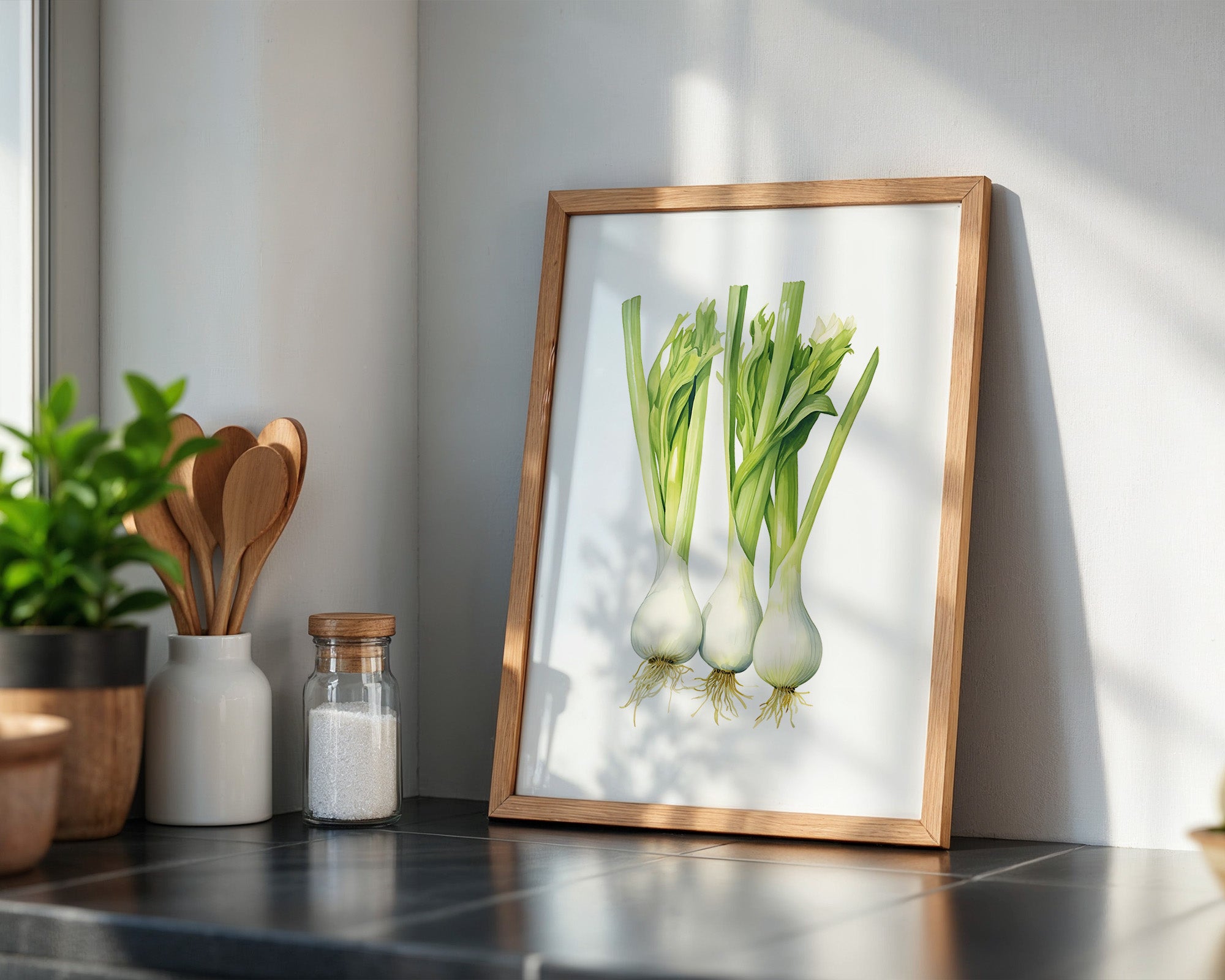 Frühlingszwiebeln Aquarell grün