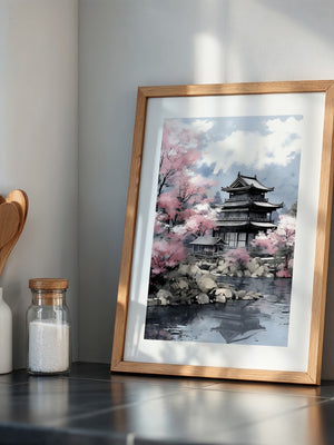 Japanischer Tempel Kirschblüten