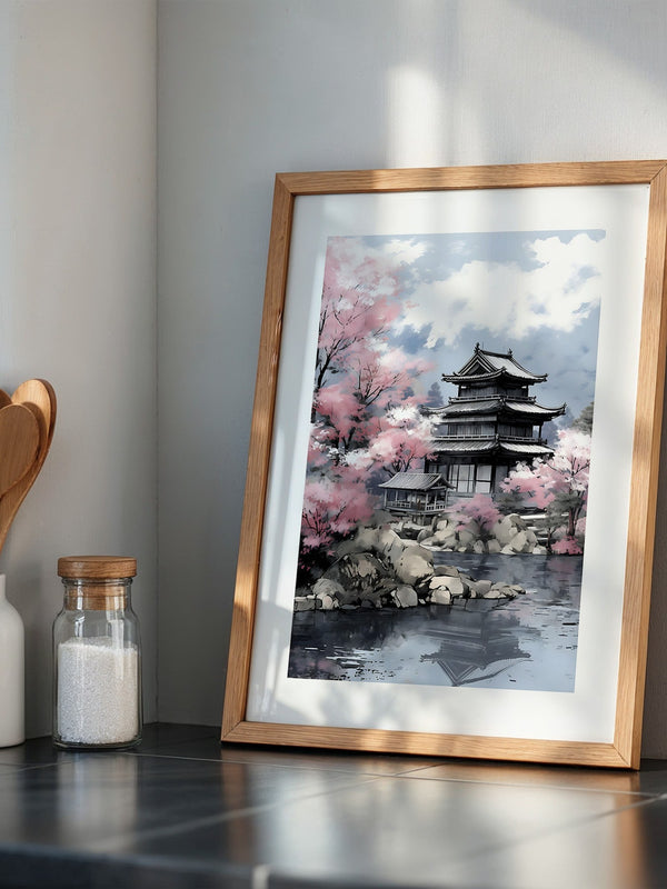 Japanischer Tempel Kirschblüten