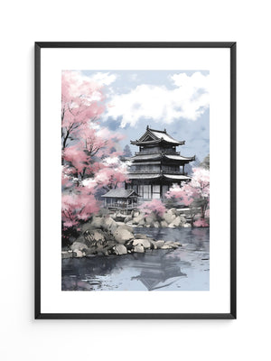 Japanischer Tempel Kirschblüten