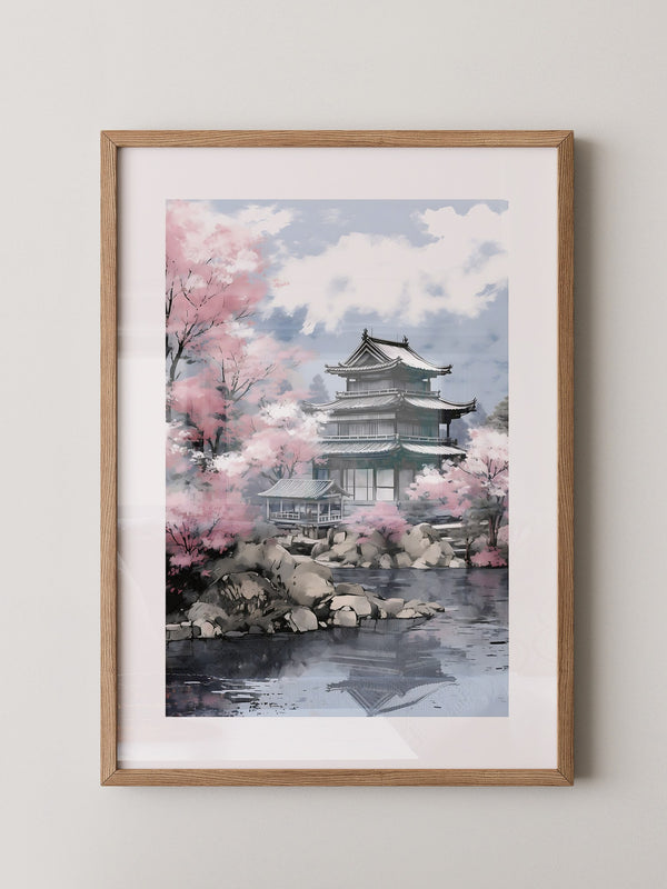 Japanischer Tempel Kirschblüten