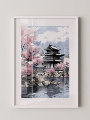 Japanischer Tempel Kirschblüten