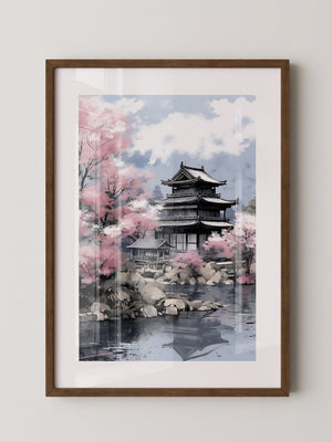 Japanischer Tempel Kirschblüten