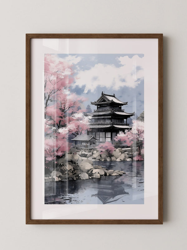 Japanischer Tempel Kirschblüten