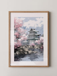 Japanischer Tempel Kirschblüten