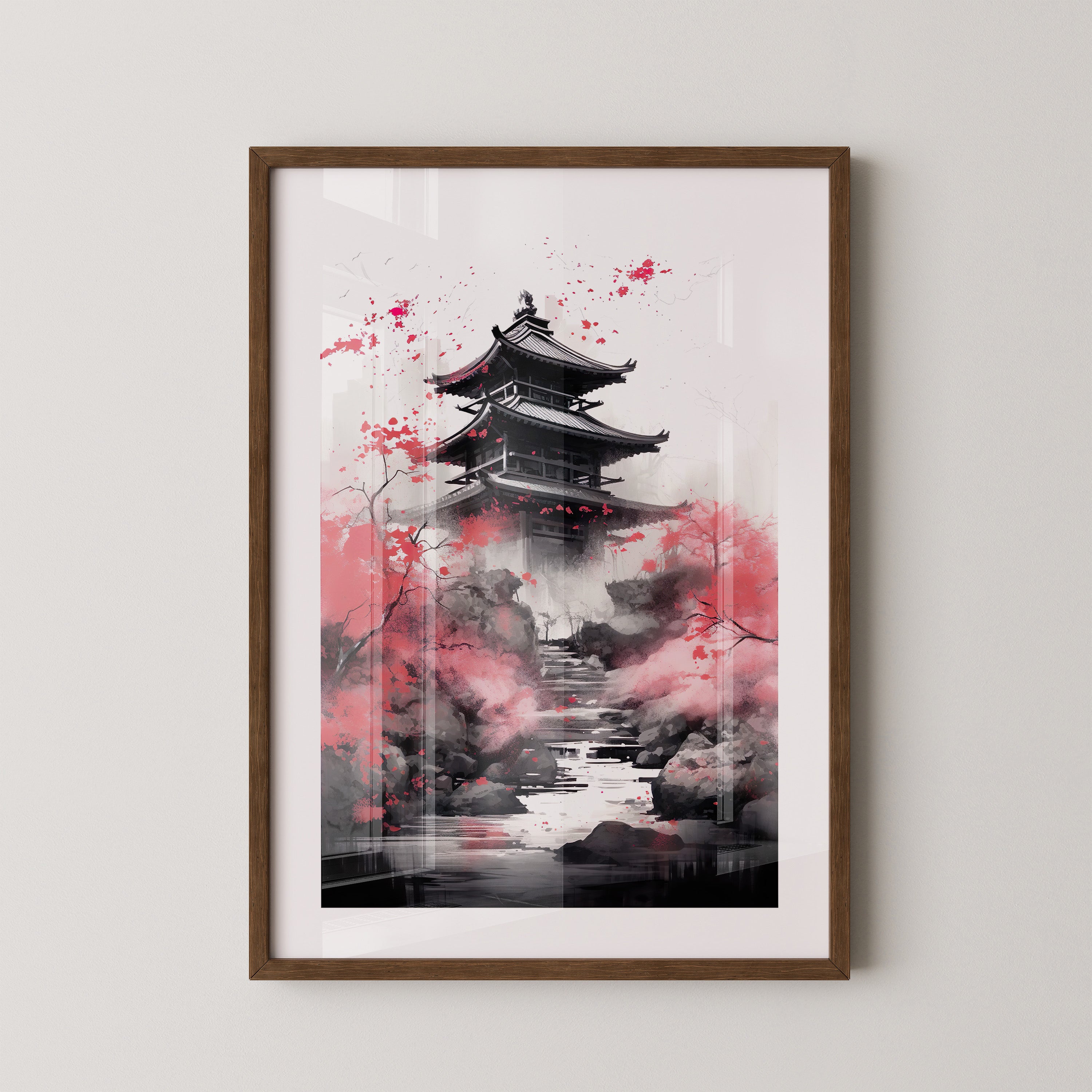 Pagode Kirschblüte Wasserlauf