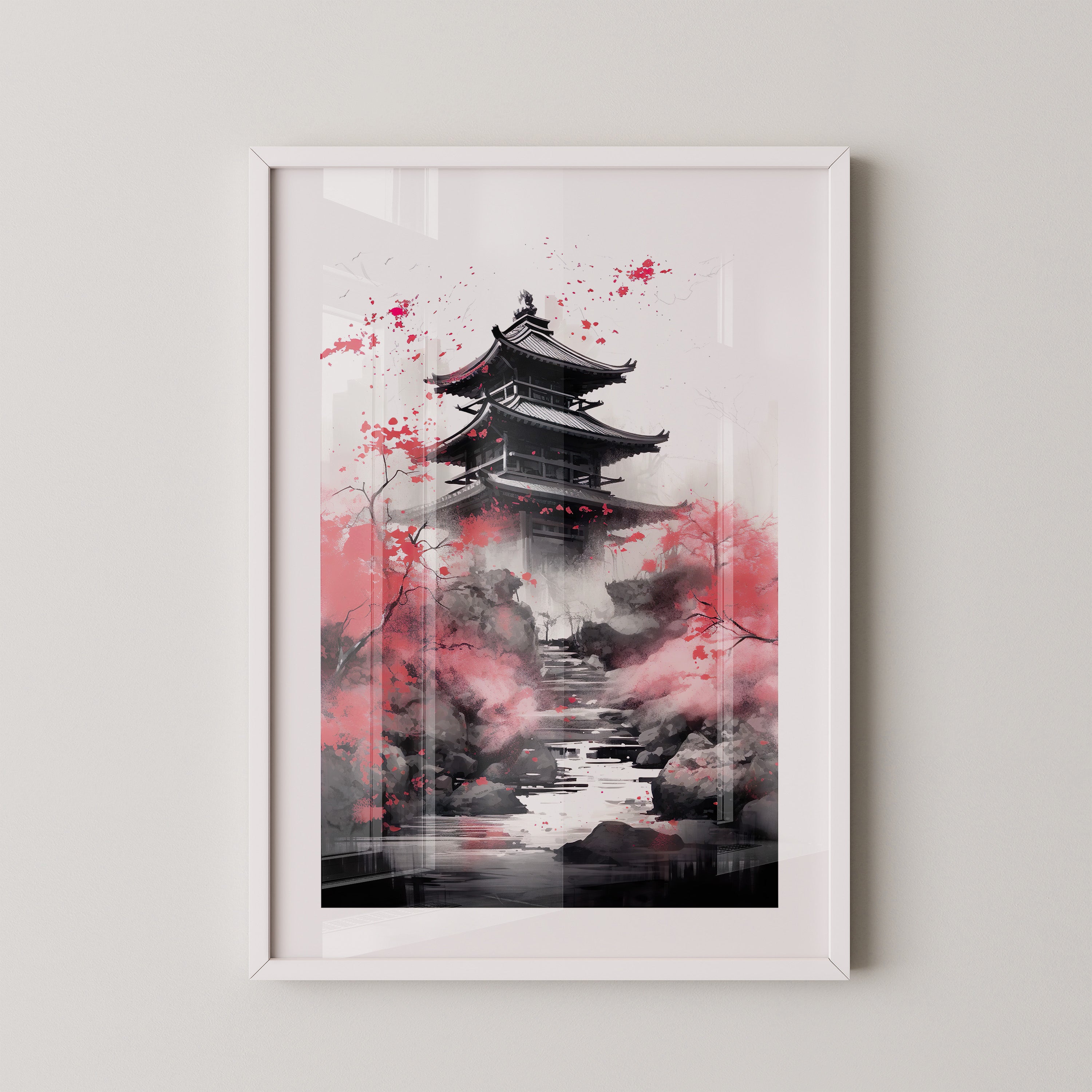 Pagode Kirschblüte Wasserlauf