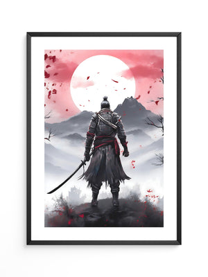 Samurai Vollmond Nebellandschaft