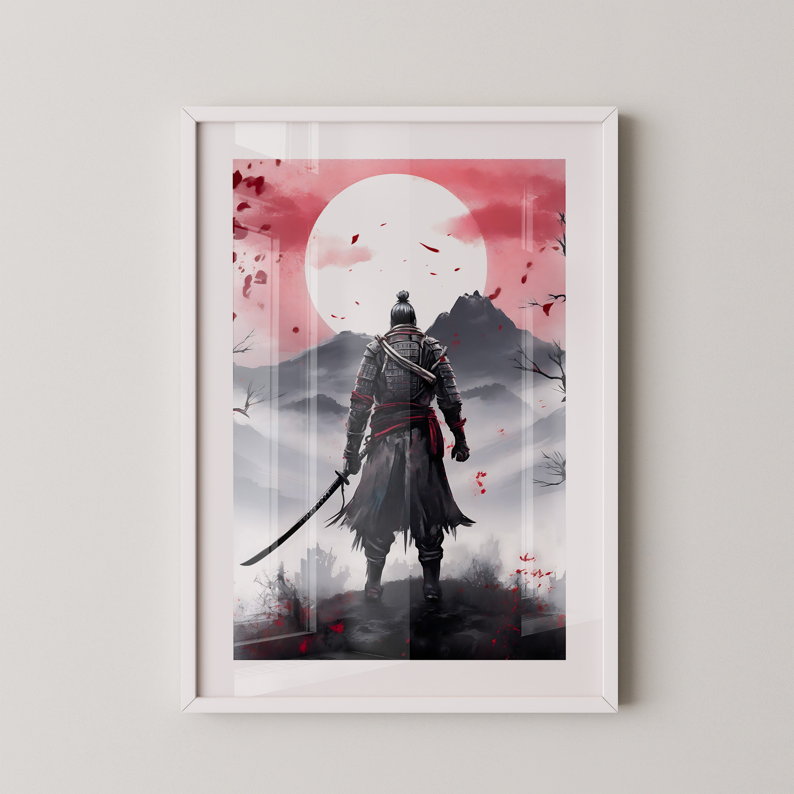 Samurai Mondlicht Nebellandschaft