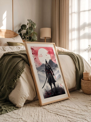 Samurai Vollmond Nebellandschaft
