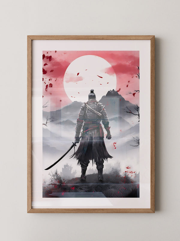 Samurai Vollmond Nebellandschaft