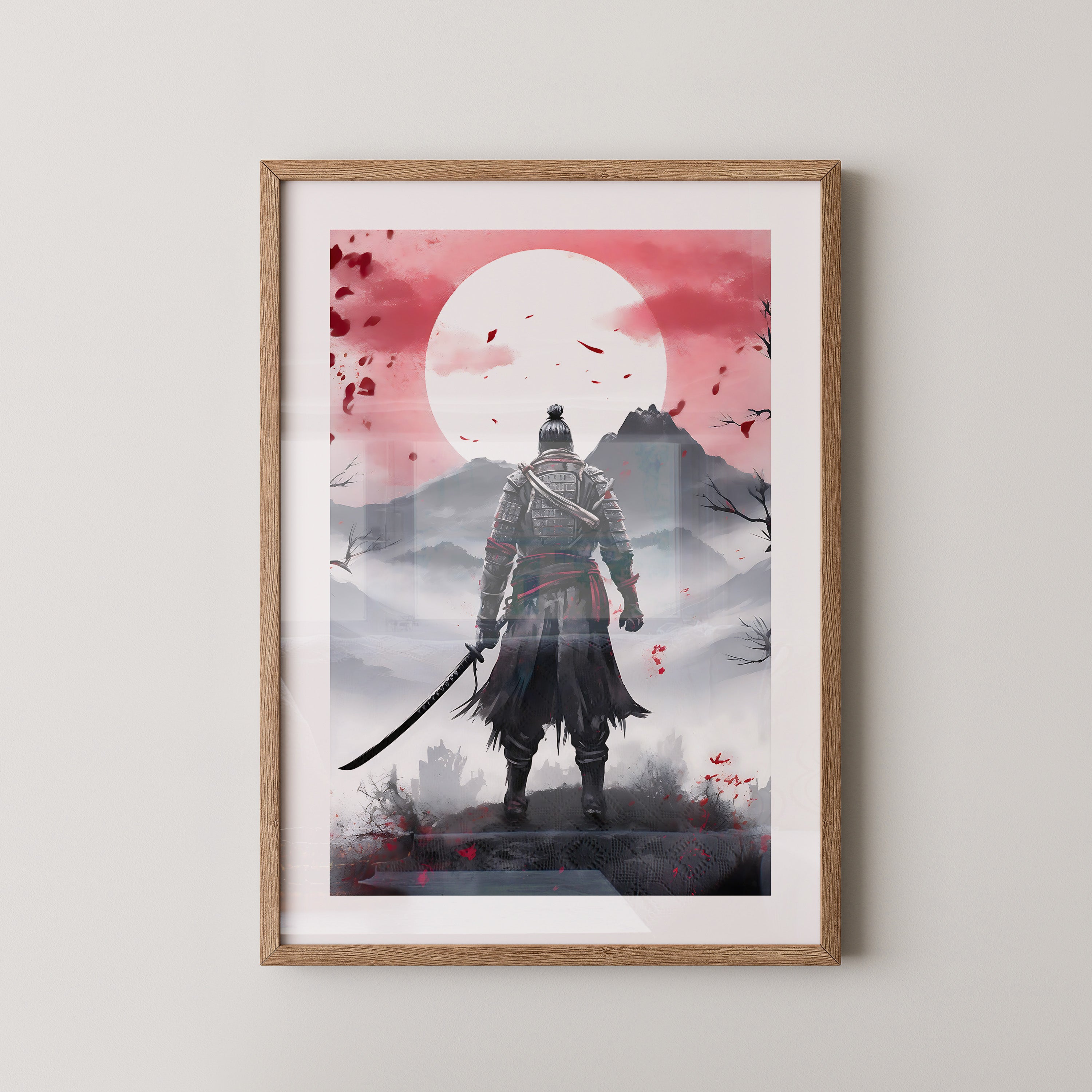 Samurai Mondlicht Nebellandschaft