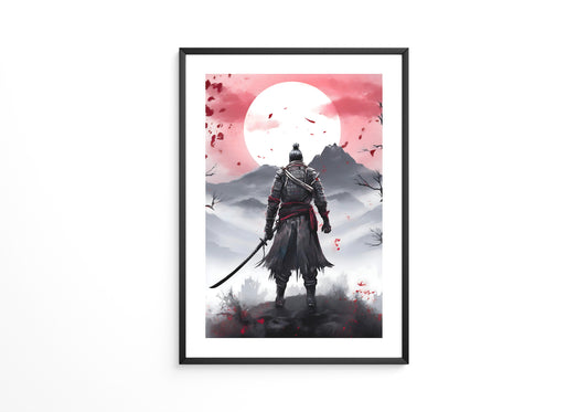 Samurai Vollmond Nebellandschaft