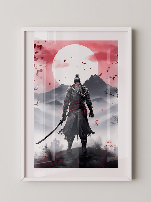 Samurai Vollmond Nebellandschaft