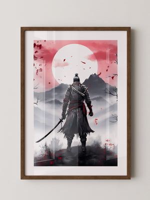 Samurai Vollmond Nebellandschaft